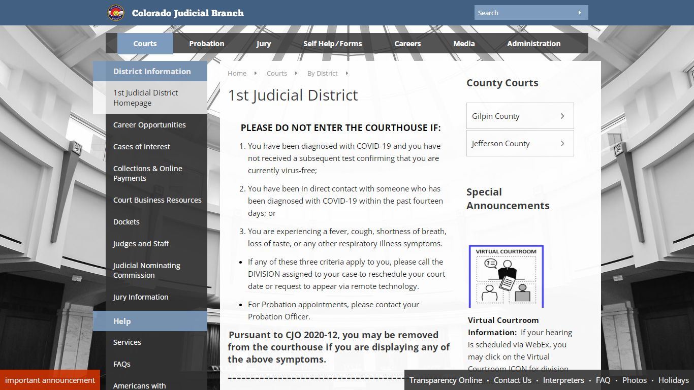Colorado Judicial Branch - 1st Judicial District - Homepage